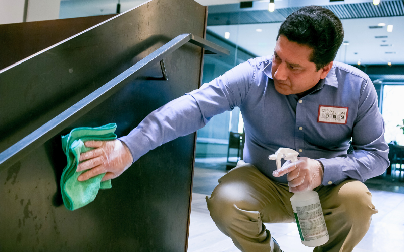 Janitor detail cleaning a stairwell