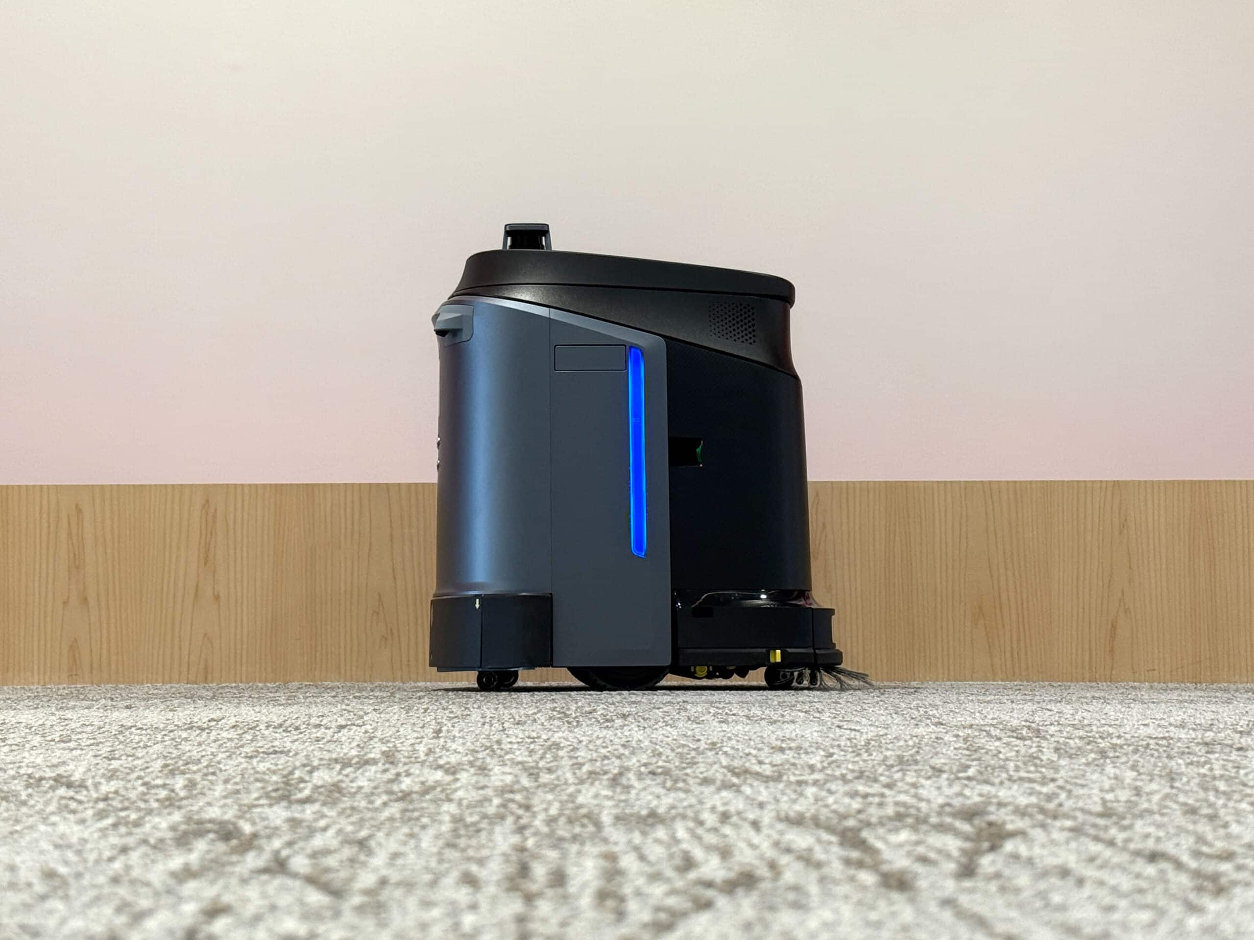 Robotic floor vacuum and scrubber for commercial janitorial services.