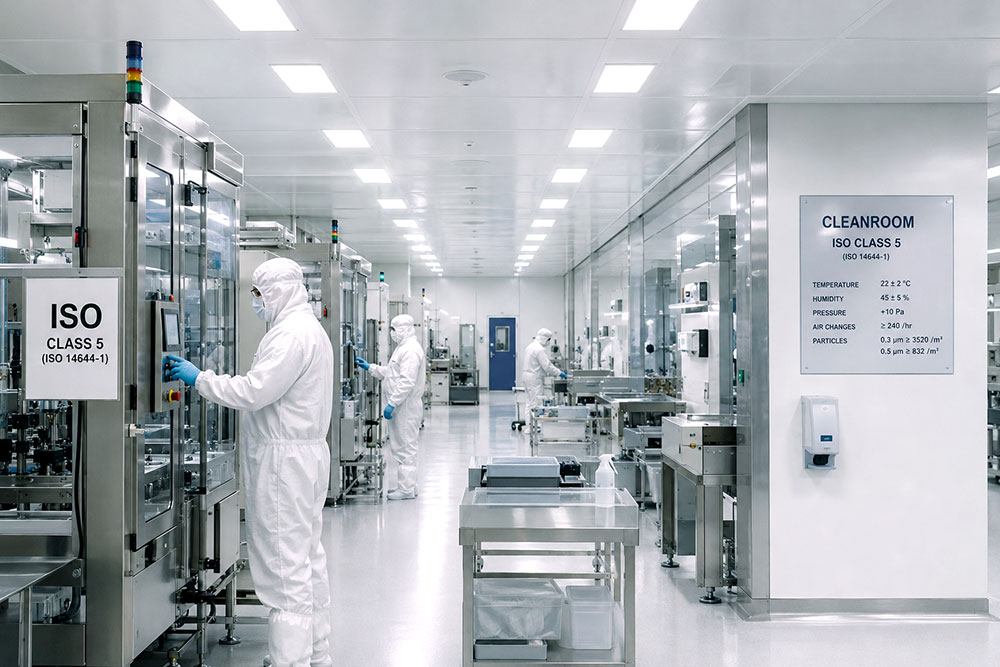 ISO Class 5 cleanroom environment supporting pharmaceutical, biotechnology, or advanced manufacturing operations requiring strict contamination control