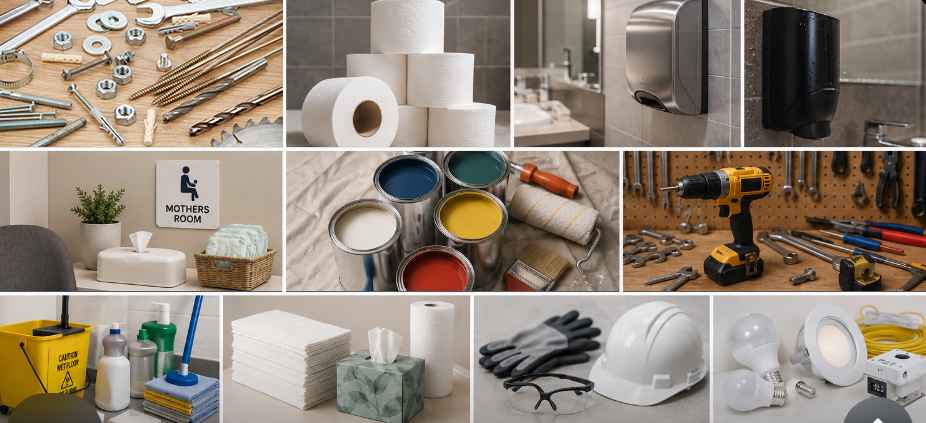 grid showing mix of janitorial and facilities supplies